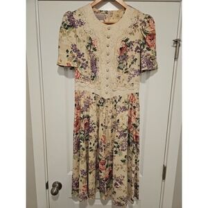 Vintage Lisa Petites Floral Dress Size 10 Cottagecore Granny Tea Party Prairie
